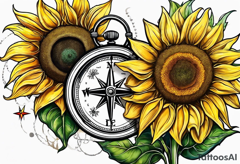 Sunflower next to a compass tattoo idea