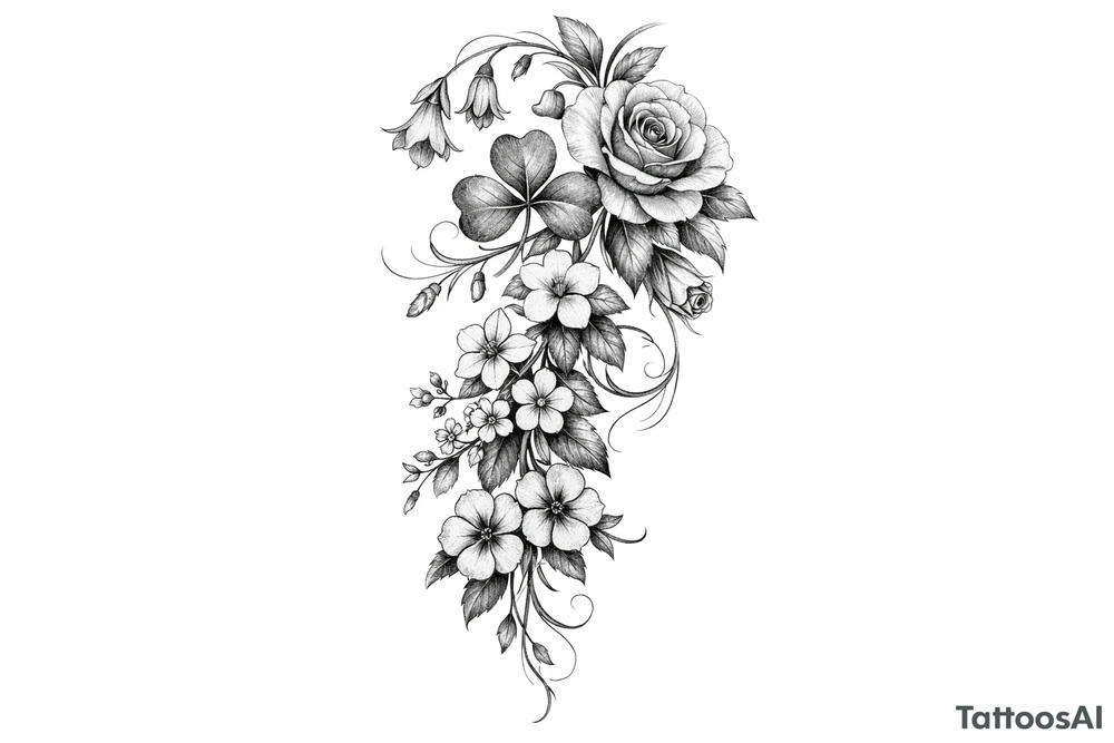 Cascading simple Irish flowers tattoo idea