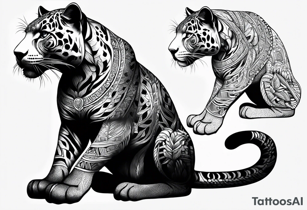 aztec black jaguar sitting tattoo idea
