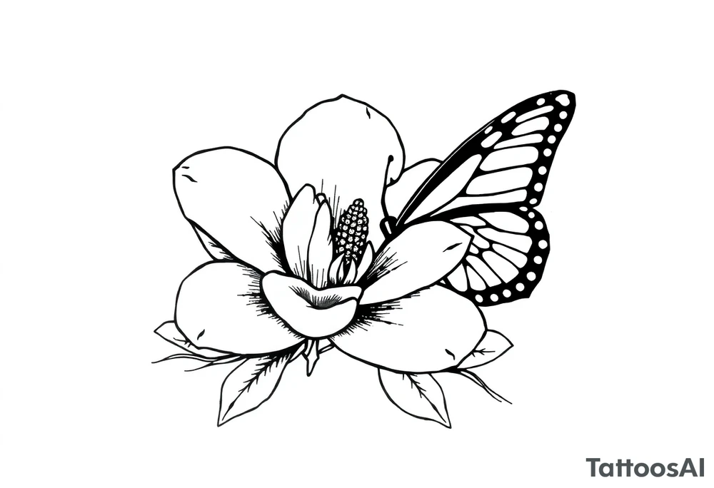 Magnolia flower, butterfly tattoo idea
