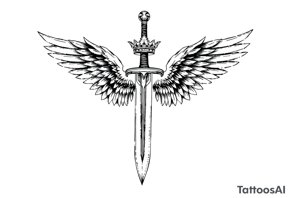 A sword with wings on the handle and a crown over the sword tattoo idea A sword with wings on the handle and a crown over the sword tattoo idea