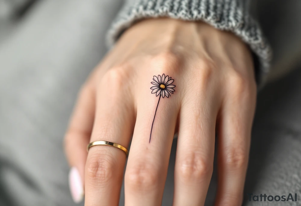 A band around finger with a single engraved daisy tattoo idea