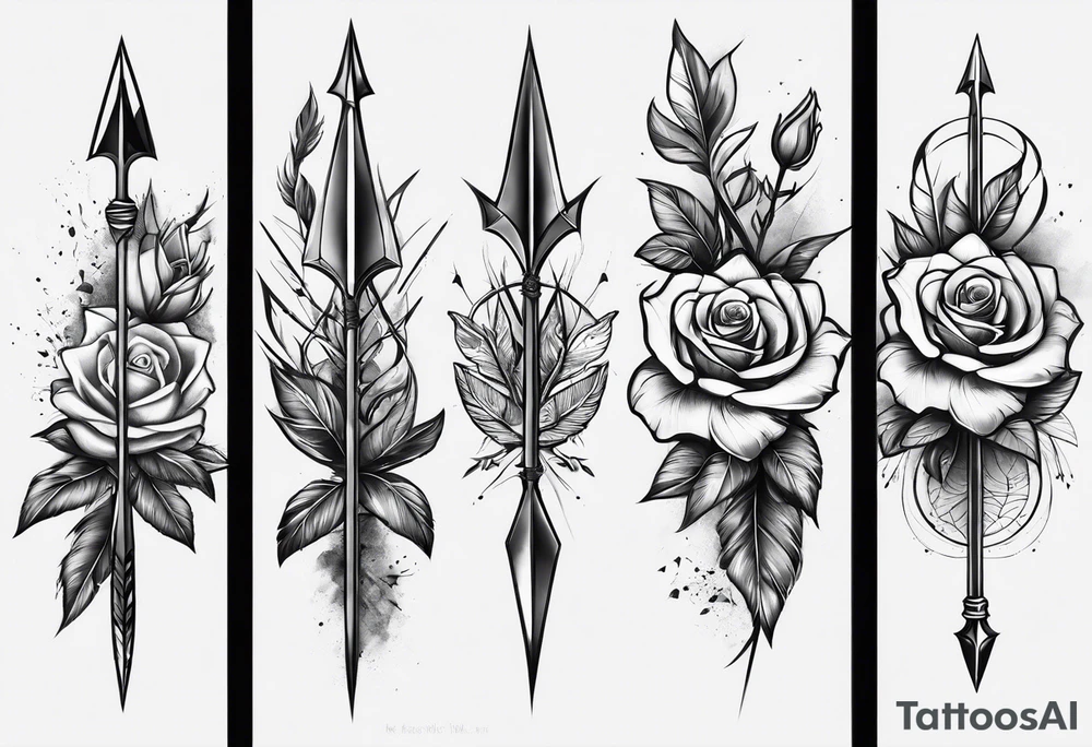 five Indian arrows going through a single rose on a forearm tattoo idea five Indian arrows going through a single rose on a forearm tattoo idea