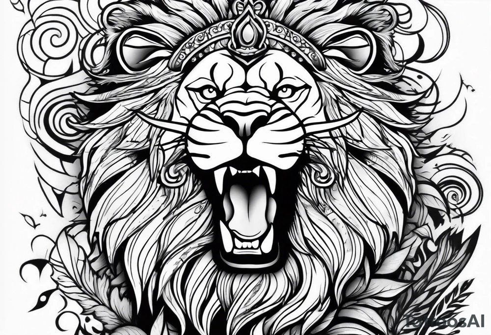 one king lion roaring tattoo idea