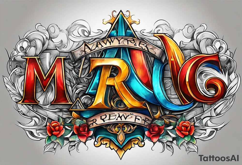 The letters AR together with the words always ready going down the side of the letters tattoo idea