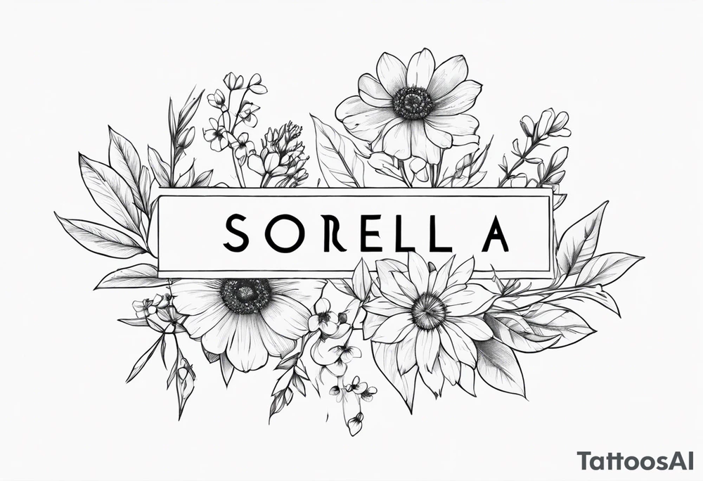 sister tattoo with october and september birth flowers with the word sorella a straight line tattoo idea