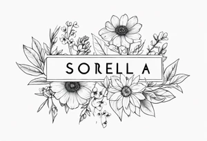 sister tattoo with october and september birth flowers with the word sorella a straight line tattoo idea