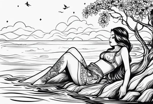 simple tattoo of full body girl relaxing above water tattoo idea