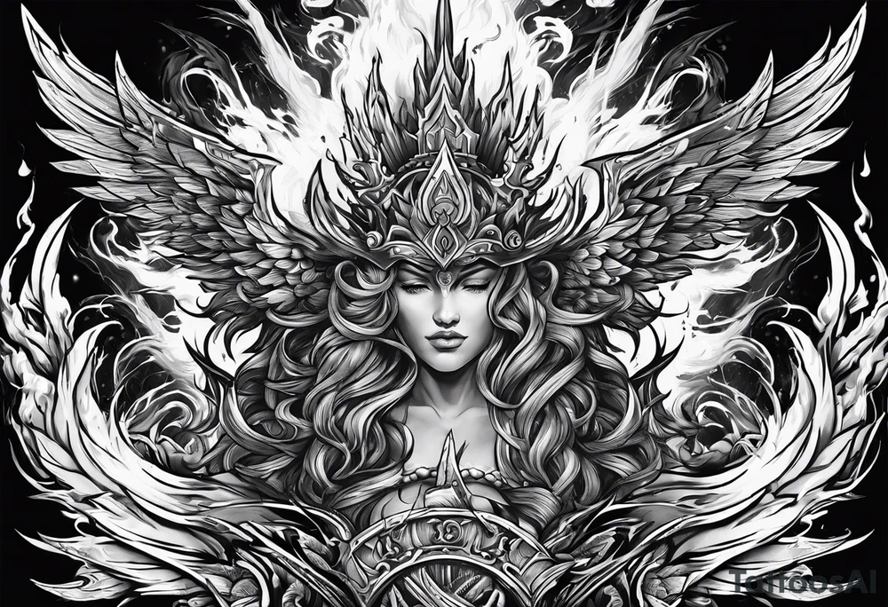 trident turning into fire and lightning tattoo idea