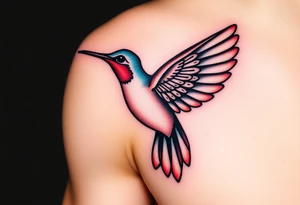 hummingbird with wings made of hieroglyphic symbols(only red , blue and black are possible colors) tattoo idea