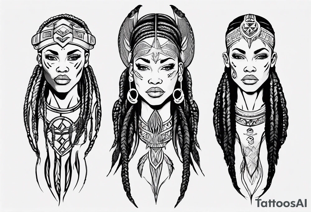 African female Viking  angel full body 
slim long face small mouth long braided hair tattoo idea