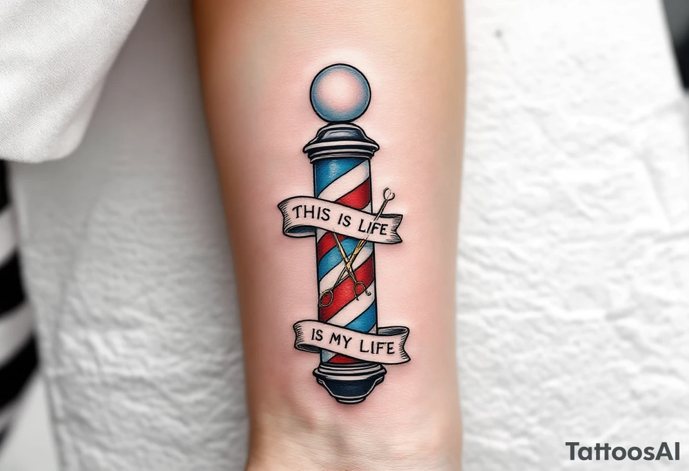 Barber Pole with scissors open 
           THIS IS MY LIFE 
                      2022 tattoo idea