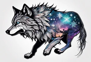 Constellation, animal alien wolf, snowflake tattoo idea