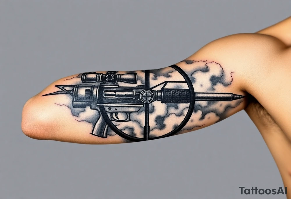 scope crosshairs with eerie fog in background tattoo idea