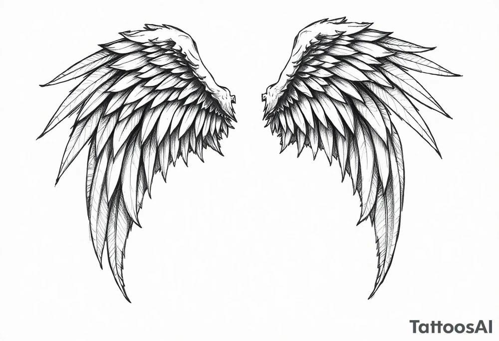 Realistic angelwings long tattoo idea