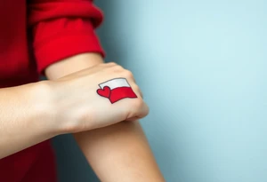 A minimalist Czech flag (blue, white, red) outline, with delicate shading and a small heart incorporated into the design. tattoo idea