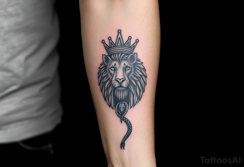 Lion with Egyptian crown and snake. More detailed tattoo idea
