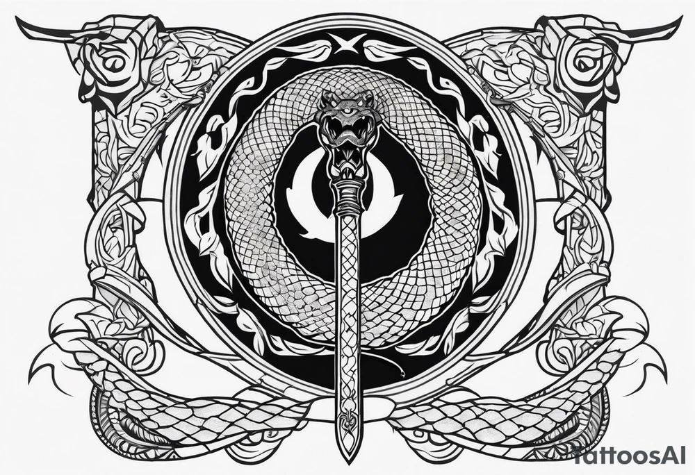 back tattoo, snake, sword tattoo idea