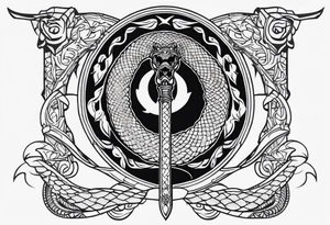 back tattoo, snake, sword tattoo idea