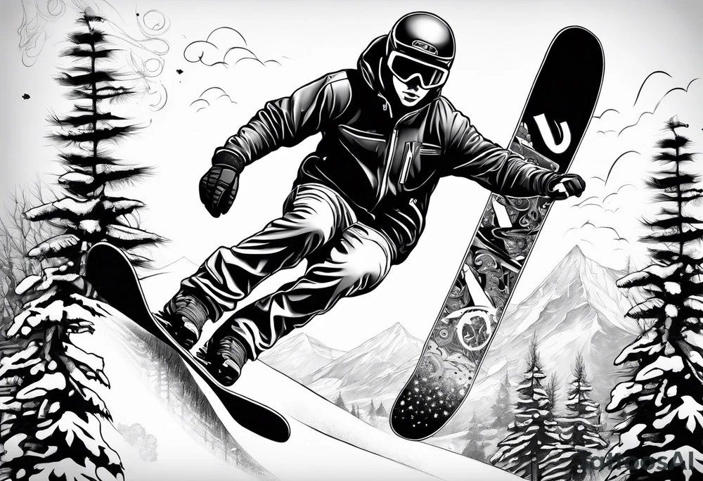 Un snowboardeur qui ride sur un park tattoo idea