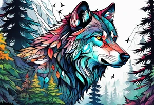 wolf mountain forest tattoo idea