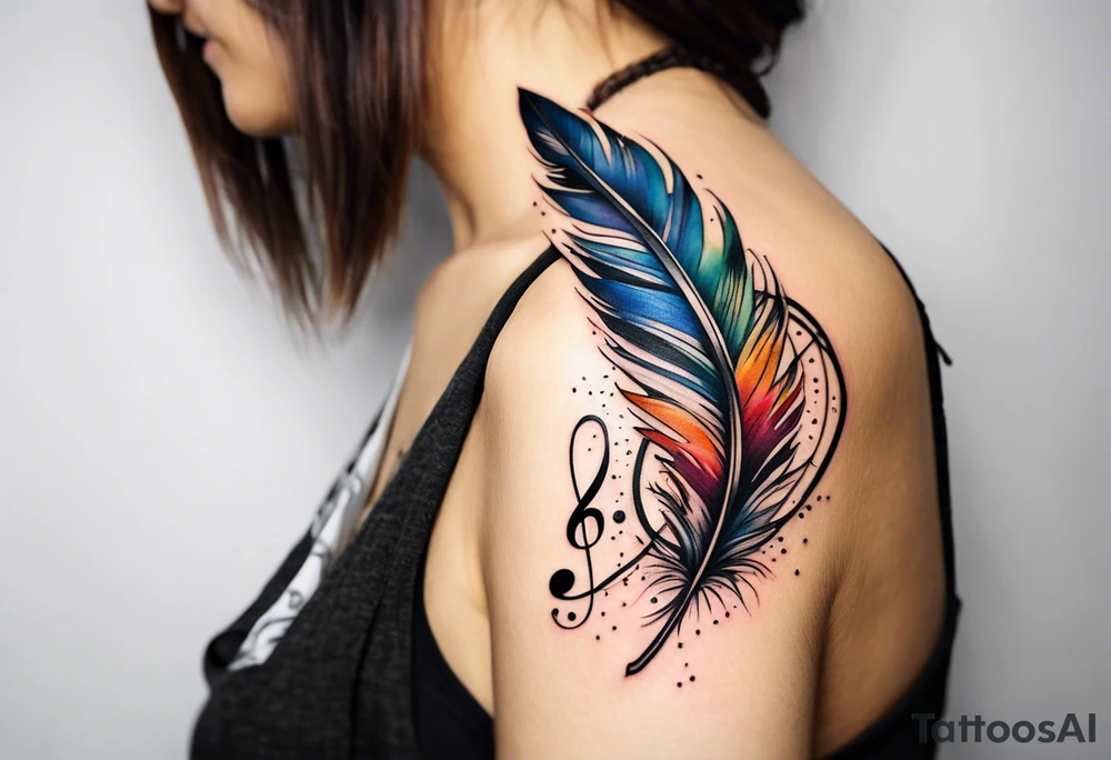 Feather tattoo with small music notes tattoo idea