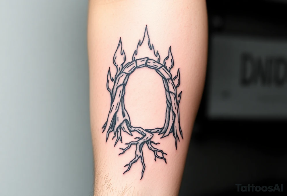 flame in roots, with a roots archway tattoo idea
