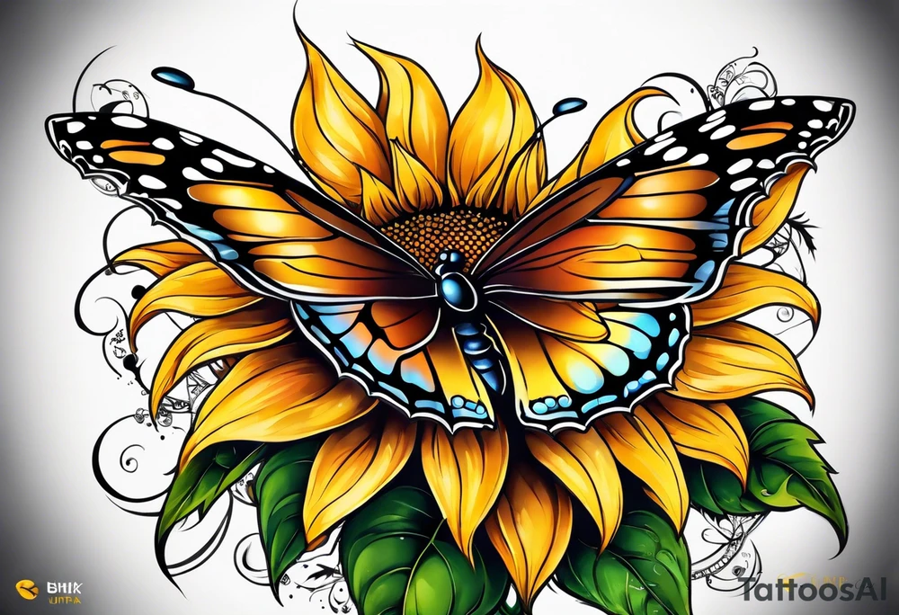 Sunflower and butterfly tattoo idea