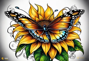 Sunflower and butterfly tattoo idea