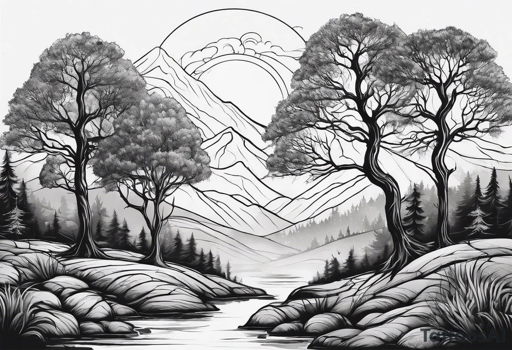 Three trees fineline simple tattoo idea