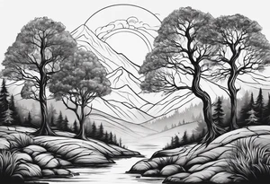 Three trees fineline simple tattoo idea