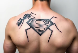 black ants carrying a superman logo on its back tattoo idea