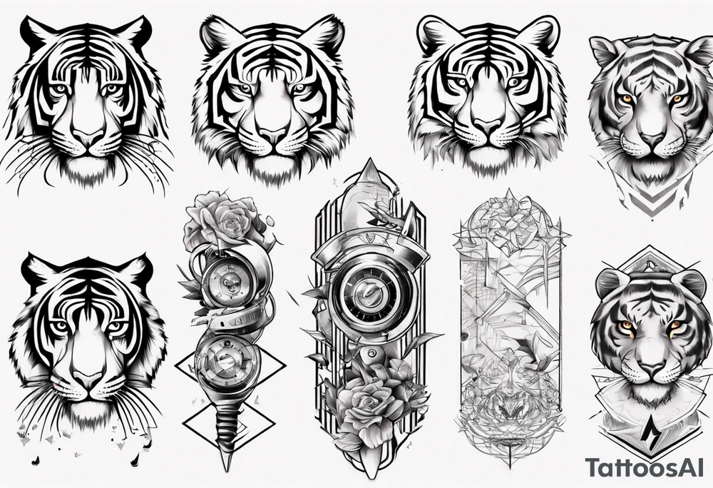 Forearm sleeve tattoo with a tiger and electricity tattoo idea
