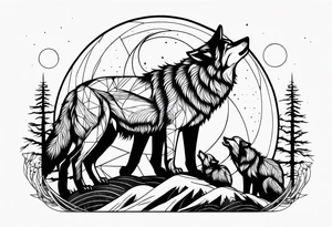 Wolfs with 4 cubs howling at blood moon tattoo idea