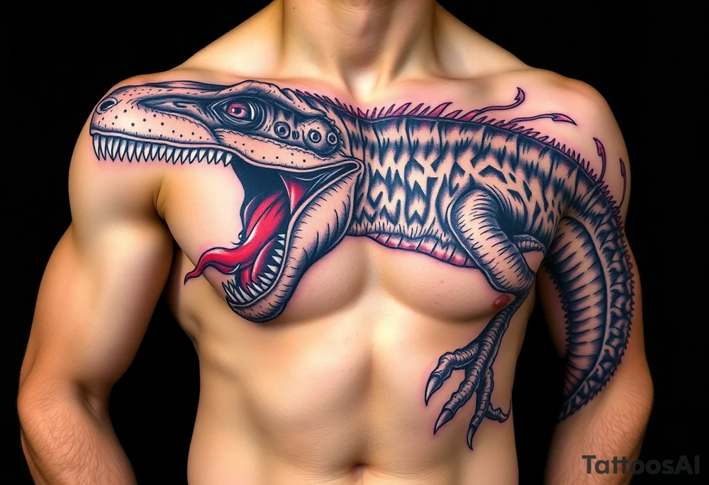 dinosaur spitting venom tattoo idea