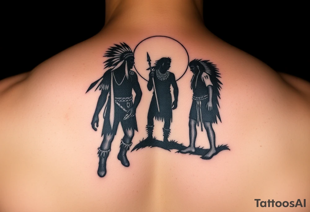 Native american warriors silhouette in moonlight in nature tattoo idea