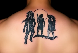 Native american warriors silhouette in moonlight in nature tattoo idea