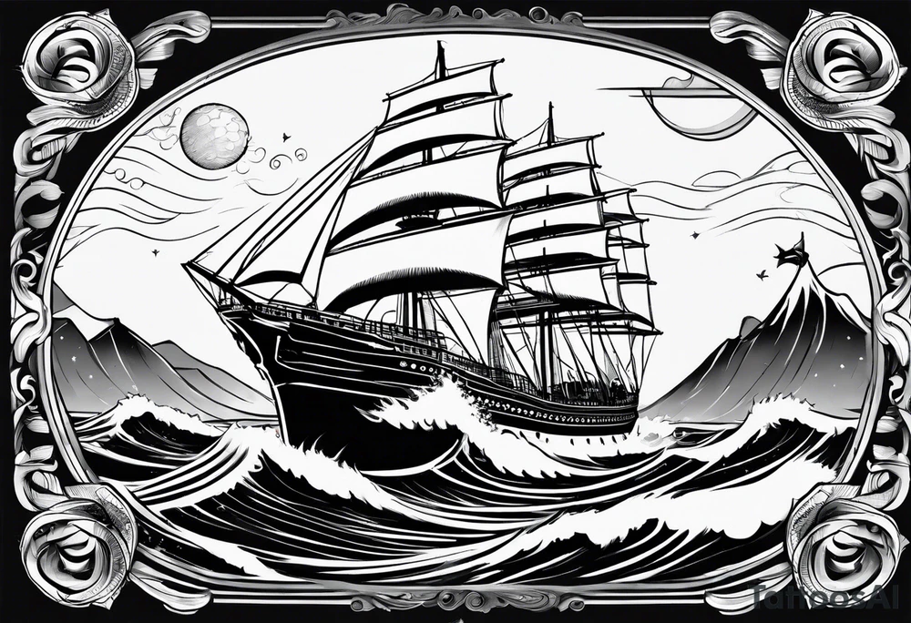 Ship with waves tattoo idea