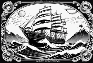 Ship with waves tattoo idea