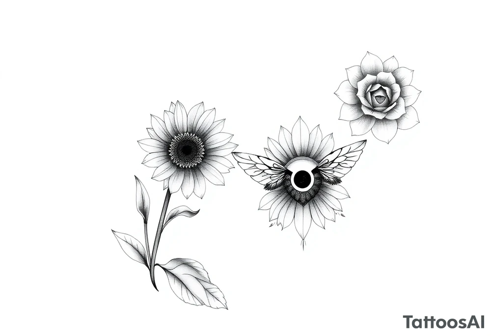 Tulip withSunflower and a Rose also a Bee with Water symbol Fire symbol Earth symbol
Wind 
Phoenix 
Evil eye 
888 tattoo idea