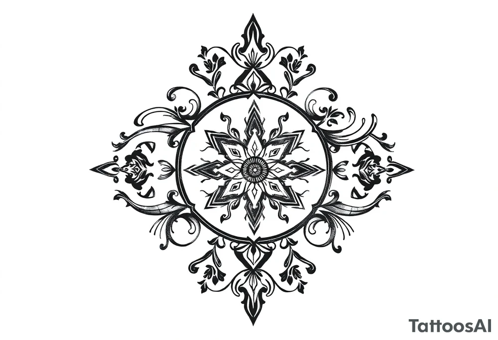 mytical shaman and mytolog style ornament with ancient rhyme tattoo idea