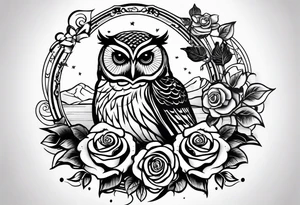 Barred owl and a rose with writing “but the greatest of these is love” tattoo idea