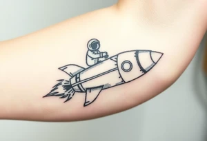 Falling apart rocket ship with sparks coming out the back  with astronaut riding it. It has LHS written on it and K and J on the nose tattoo idea