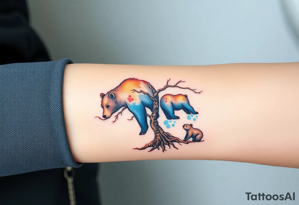 Tree of life one adult bear and one baby bear tattoo idea