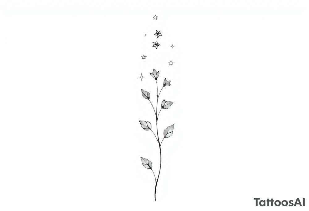 Simple, delicate, fine line, stars, plant. Vertical tattoo idea