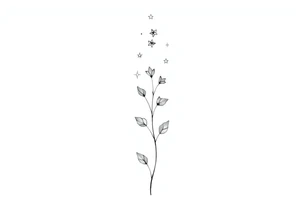 Simple, delicate, fine line, stars, plant. Vertical tattoo idea