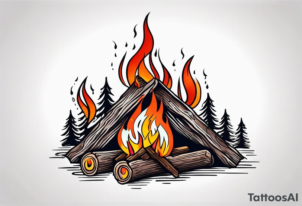 American traditional tattoo of camp fire tattoo idea