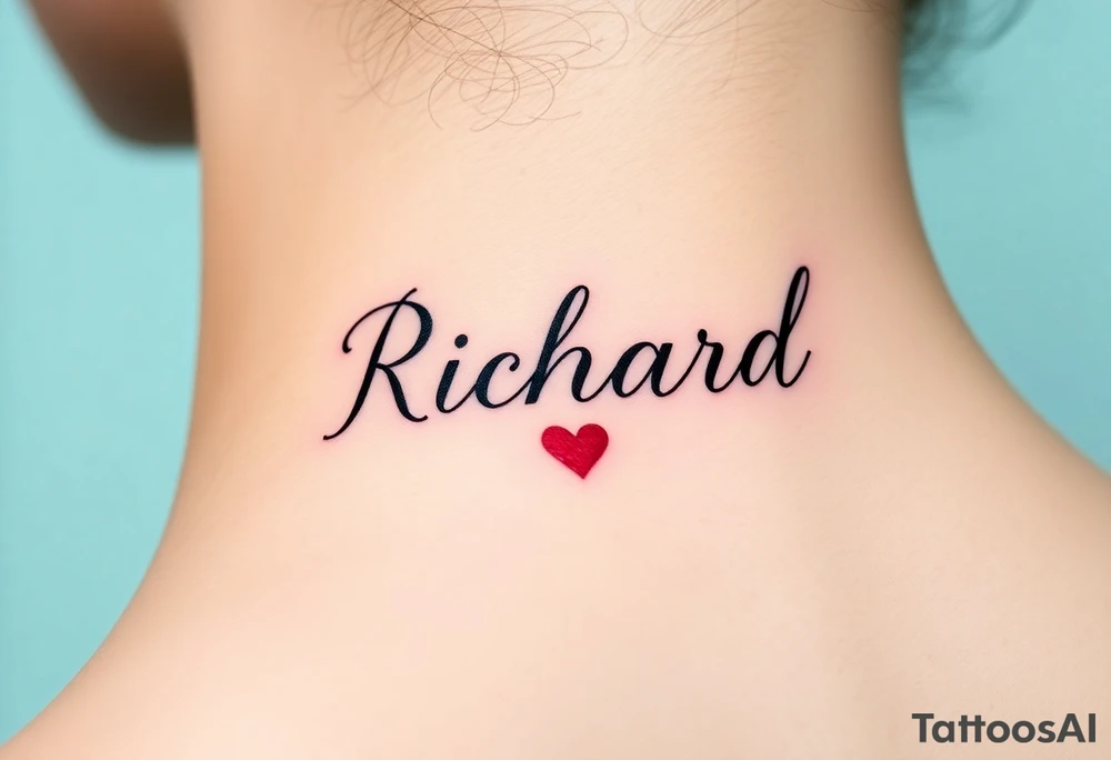 The name Richard in pretty handwriting with a heart for the dot on the i on my neck tattoo idea