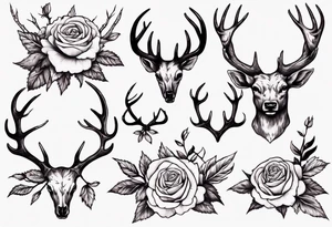 Antlers with bramble and roses tattoo idea