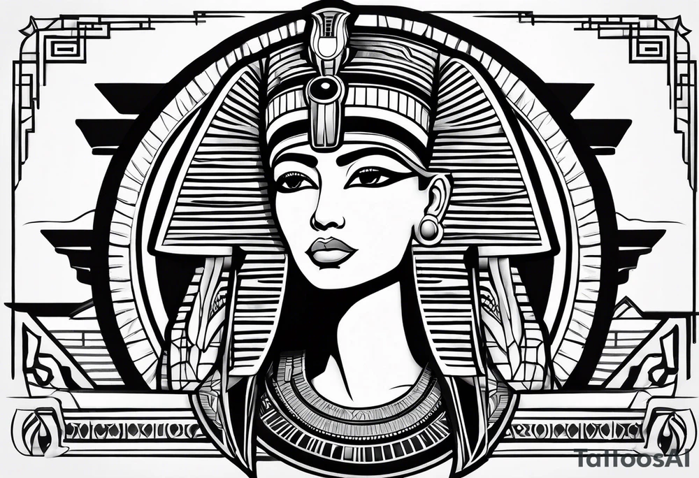 black and white Egyptian goddess Isis tattoo idea